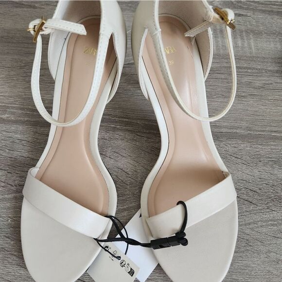ZARA NEW WOMEN'S HEELED ANKLE BRACELET SANDALS BUCKLED ANKLE STRAP CLOSURE  7,5 - Picture 1 of 7